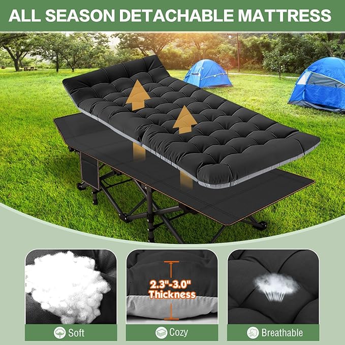 Barbella Folding Camping Cot Folding Cot Camping Cots for Adults Portable Sleeping Cot with Mattress Foldable Outdoor Bed Camp Cots Guest Bed with Carry Bag for Home Office &amp Outdoor Use