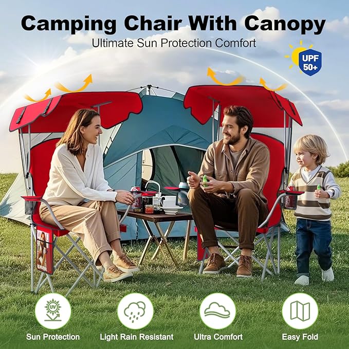 Portable Camping Chair with Canopy - Folding Chair with Canopy Durable 600D Oxford Canopy Chair for Camping Beach Picnics Fishing &amp Sports
