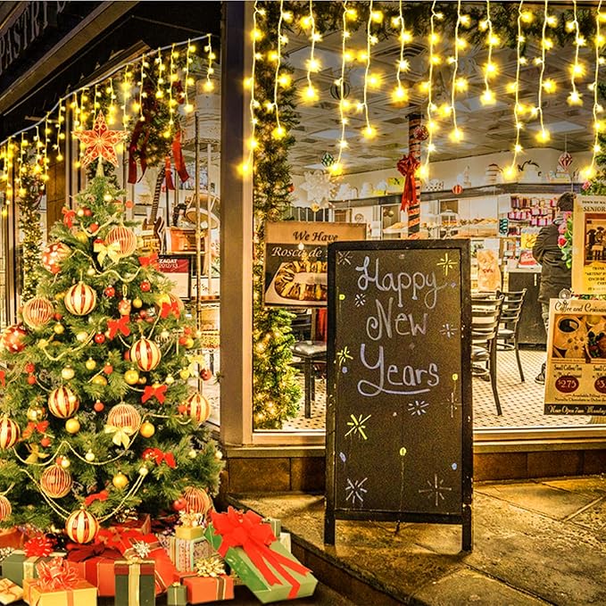 XURISEN 66ft Christmas Lights Decorations Outdoor 640 LED 8 Modes Curtain Fairy Lights with 120 DropsPlug in Waterproof Timer Memory Function for Christmas Holiday Wedding Party Decor(Warm White)