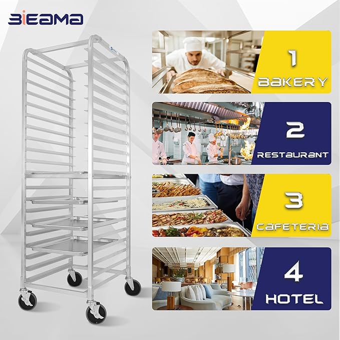 20-Tier Sheet Pan Rack NSF Bun Pan Rack Aluminum Bakery Rack Home Commercial Kitchen Bakery Cooling Rack 4 Wheels