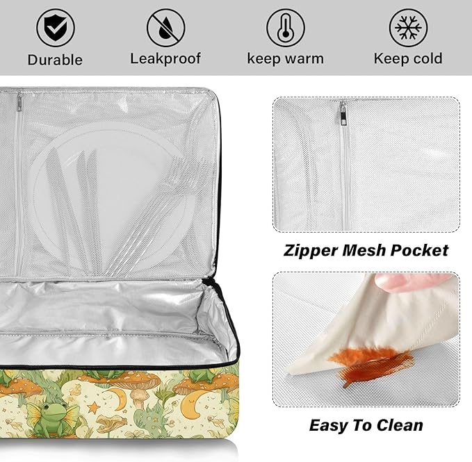 Casserole Carrier Mushroom and FrogInsulated Casserole Carrier for Hot or Cold Food Thermal Lunch Tote for Potluck Parties Picnic Beach Fits 9 x 13 Inches Baking Dish