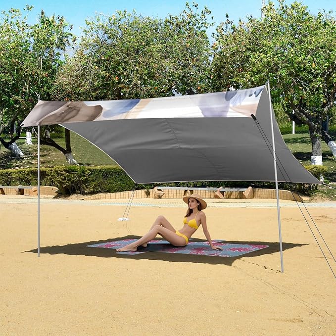 Beach Tent Sun Shelter Blue Flower Tiles Lightweight &amp Easy Setup Beach Shade Canopy for Camping Fishing