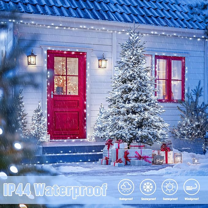 JMEXSUSS White Christmas Lights Outdoor Waterproof Each 33 FT Battery Operated String Lights with Remote 2 Pack 100 LED Christmas Tree Lights Indoor Outdoor for Party Garden Porch Yard Decor
