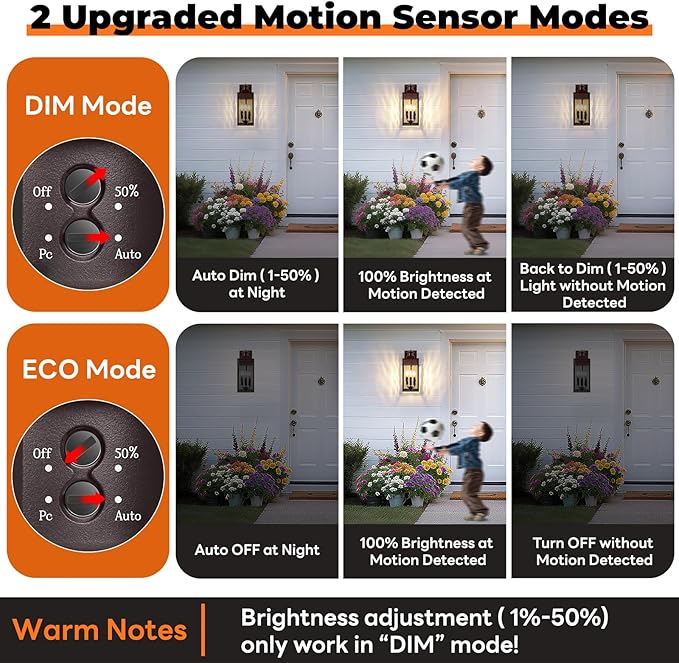 3-Light Motion Sensor Outdoor Wall Light Waterproof Exterior Wall Sconce Light Fixture with Water-Rippled Glass Dusk to Dawn Brown Outside Wall Lantern for House Porch PatioBulbs Not Included