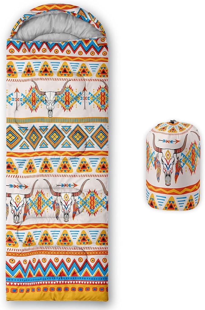 Kids Sleeping Bag for Boys GirlsBohemian Cowboy Print-Lightweight Warm Portable Outdoor Indoor-Waterproof Cold Weather Resistant Sleeping Bag for Camping Hiking