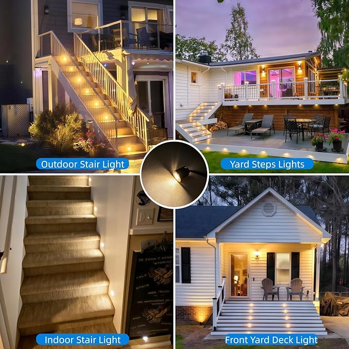 16 Pack LED Recessed Deck Lights with Protecting Shell IP68 Waterproof Warm White 0.6W  Outdoor Landscape Lighting 12V Low Voltage Deck Lights Kit for Garden Yard Step Riser Stair Decoration