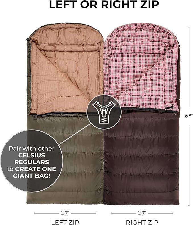 Teton Celsius Regular 25F 20F 0F Degree Sleeping Bags All Weather Bag for Adults and Kids Camping Made Easy and Warm Travel Sack Included