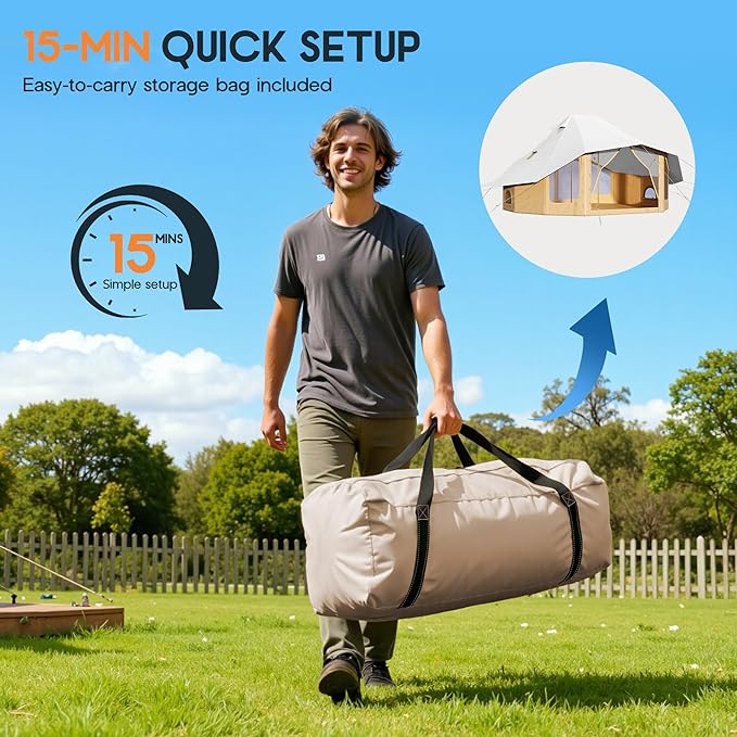 SPECRAFT Canvas Bell Yurt Tents &amp Inflatable Tent for Camping Waterproof Glamping Tent with Stove Jack Breathable Mesh Snowproofing Spacious 4-Season Family Shelter for Outdoor Camping Partie