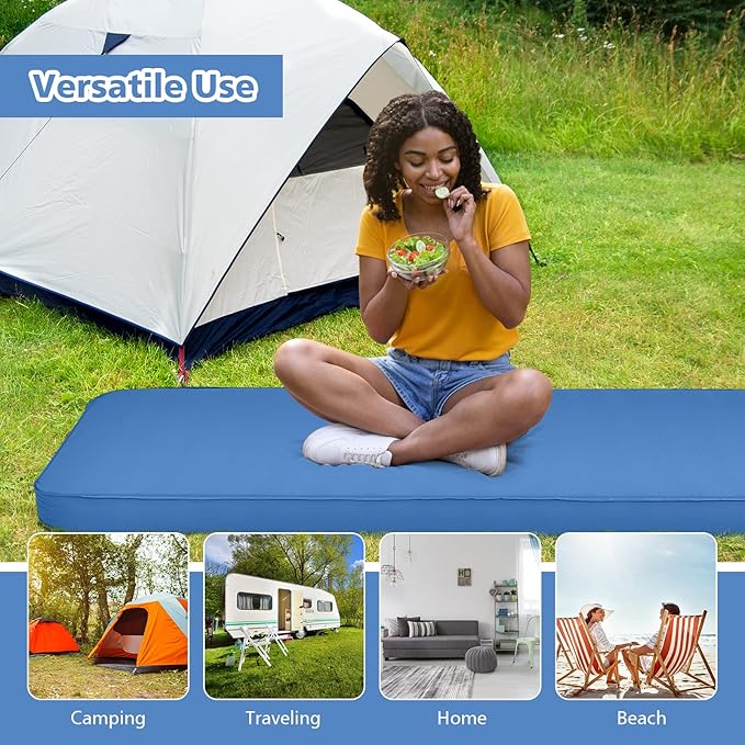 Giantex 4 Inch Self Inflating Camping Mat Blue Waterproof &amp Durable TPU Material Portable &amp Lightweight Design