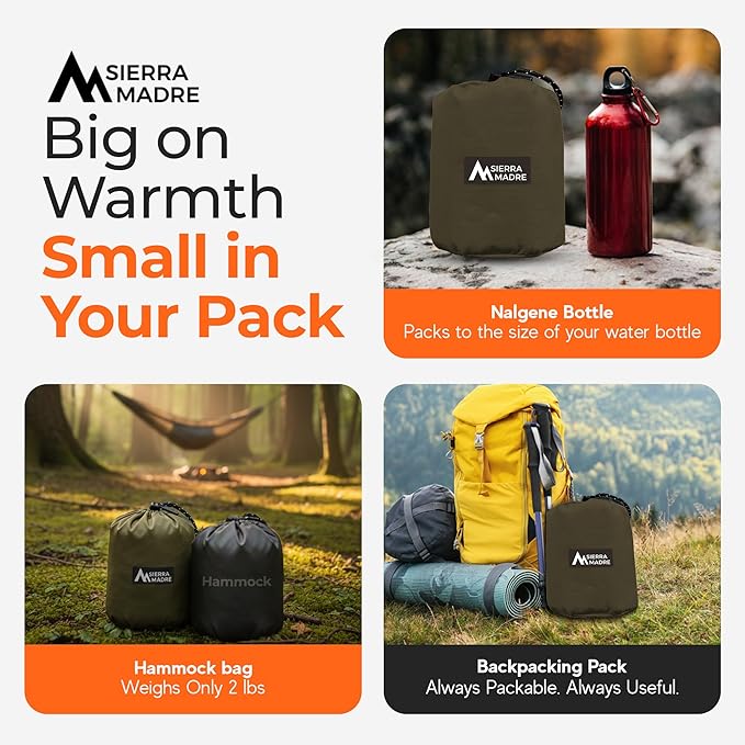 Sierra Madre Puffle 40 °F 5‑in‑1 Camping Quilt – Ultra-Soft Outdoor Blanket Sleeping Bag Under/Top Quilt Poncho | Linkable Compact Adventure Gear