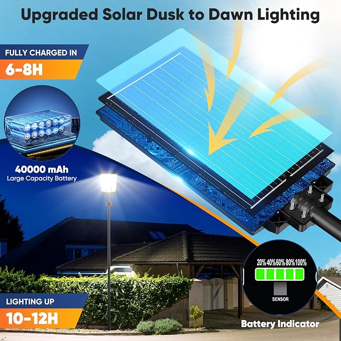 9000W Solar Street Light Outdoor Waterproof 27 240000LM Solar Light with Motion Sensor 6500K Dusk to Dawn Security LED Flood Light Commercial Outdoor Lighting for Parking Lot Yard Driveway Farm