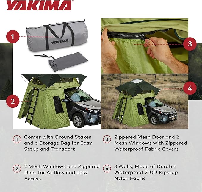 Yakima SkyRise SL Annex Wall Additional Room Enclosure for SkyRise SL Rooftop Camping Tents with Stakes Windows and Storage Duffel Bag Green