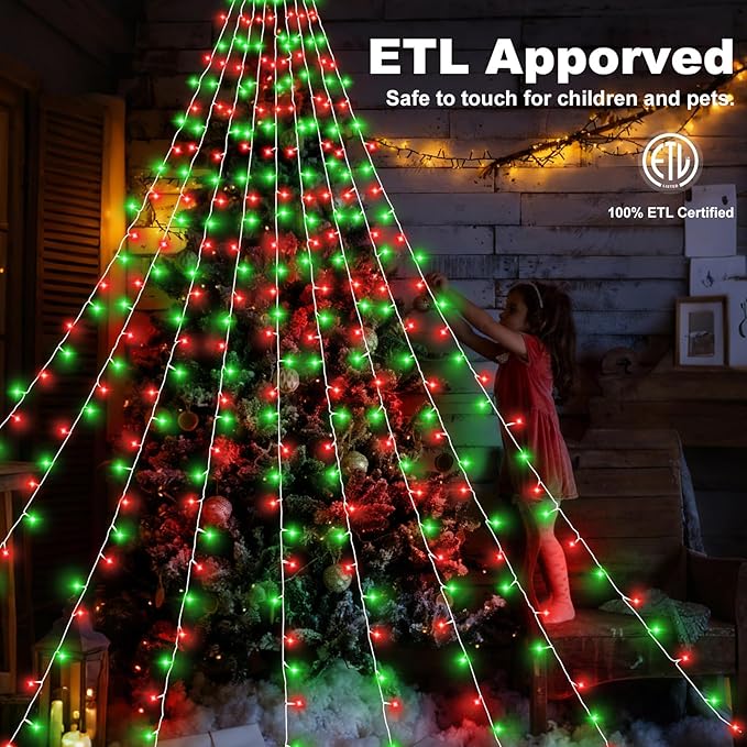 Christmas Decorations Outdoor 11.5 ft 317 LED Star Christmas Tree Lights 8 Memory Lighting Modes&ampTimer Star Light for Yard Wedding Party Decorations（Red+Green）