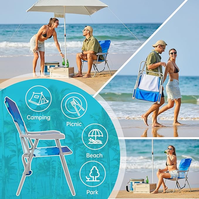 #WEJOY Folding Beach Chair for Adults Lightweight Beach Chair with Shoulder Straps High Back Camping Chairs with Hard Armrest Supports 300lbs for Outdoor Lawn Concert