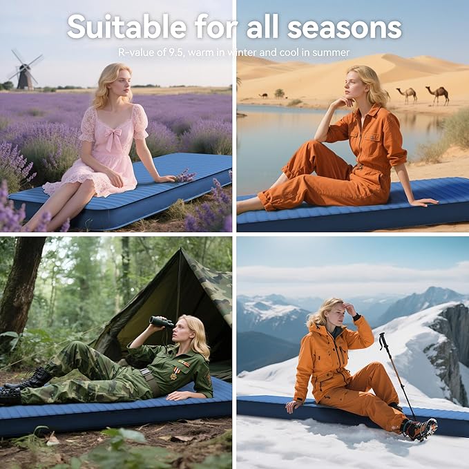 Sleeping Pad for Camping Self Inflating 4 Ultra-Thick Memory Foam Camping Mat with Built-in Electric Pump 9.5 R-Value Insulated Air Mattress Sleeping Pads for Car Travel Tent Cot