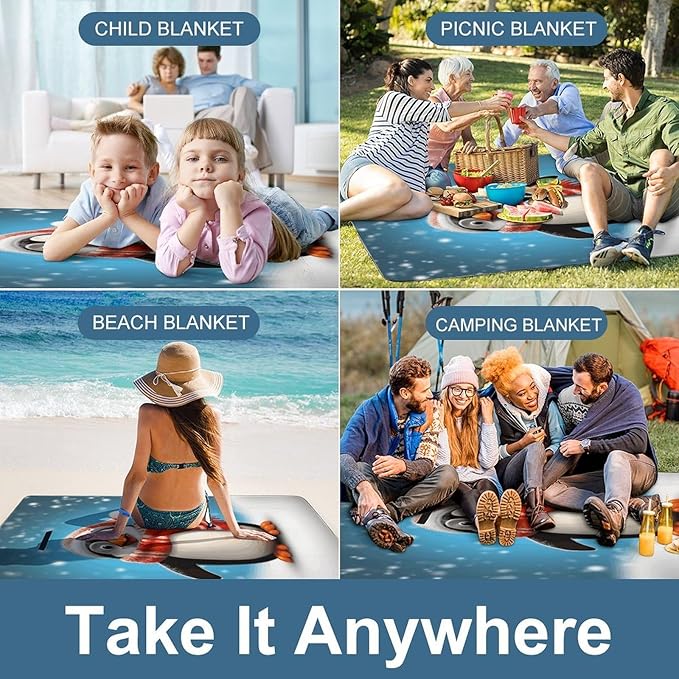 Christmas Funny Penguin Beach BlanketPortable Waterproof Picnic Blanket58.3''x 58.3'' Extra Large Picnic Mat for BeachCamping Grass Lawn Park Accessorie for Festival BBQ
