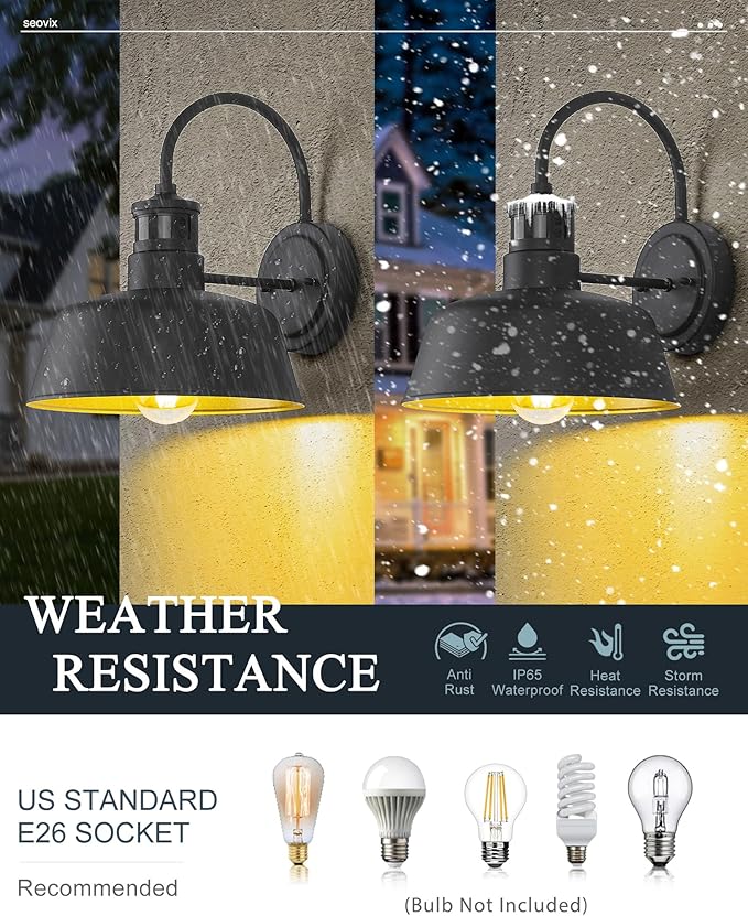 10 Motion Sensor Outdoor Light Fixture Dusk to Dawn Wall Light Fixtures with E26 Base Socket IP65 Waterproof Exterior Porch Lights Outdoor for Garage Entrance Doorway Entryways HS2213-1