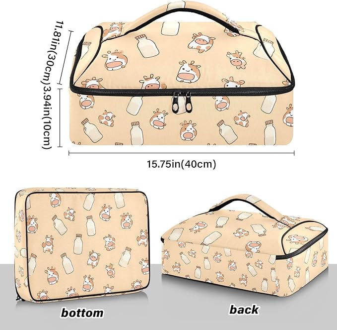 Casserole Carrier Cute Cow Milk Bottle PatternInsulated Casserole Carrier for Hot or Cold Food Thermal Lunch Tote for Potluck Parties Picnic Beach Fits 9 x 13 Inches Baking Dish