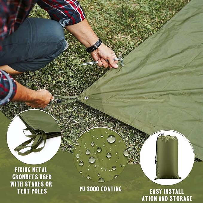 13.5x13.5 ft Tent Footprint Waterproof Camping Tarp Heavy Duty Tent Floor Saver Ultralight Ground Sheet Mat with Storage Bag 6 Tents Stakes for Hiking Picnic Backpacking Hammock Beach