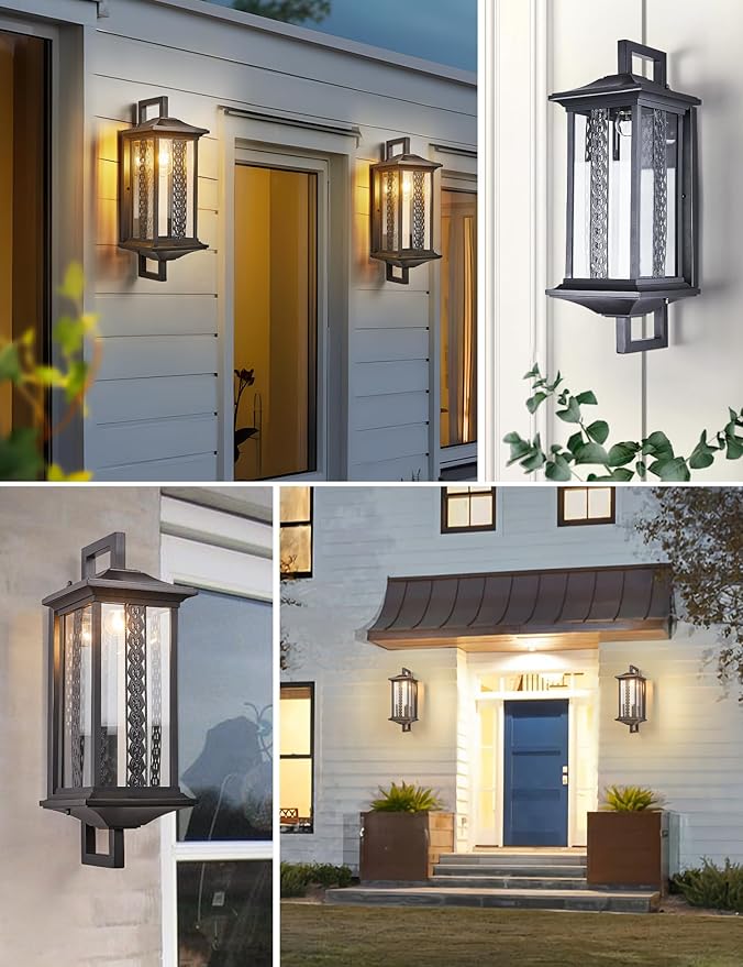 22.5”H Extra Large Outdoor Wall Light Dusk to Dawn Porch Light Fixtures Wall Mount Waterproof Exterior Wall Lamp Sconce with Tempered Glass Outside Carriage Light Perfect for Patio Garage Front Door