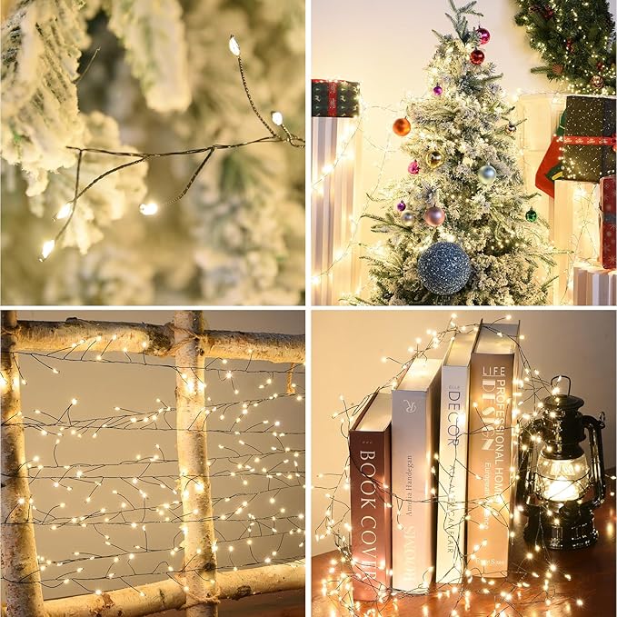 Dailyart Fairy Lights Plug in 3000 Led Cluster Lights with Timer 195Ft Waterproof Warm Twinkle String Light with Remote for Bedroom Wreath Garland Window Wedding Christmas Tree DecorationBlack Wire