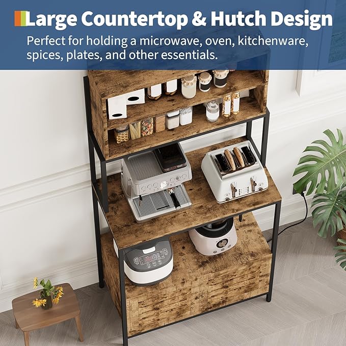 Garvee Bakers Rack with Storage Cabinet 68 Industrial 6-Tier Kitchen Storage Shelf with CabinetMicrowave StandShelvesFreestanding Coffee Bar for Pots Spices &amp Kitchen Essentials