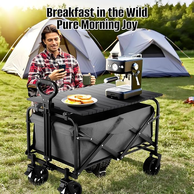 Metal Tabletop Board for Wagons CartFoldable Table 47x24 Heavy Duty for WagonAlloy Board with Load Capacity 68LBSCamping Essential and Gear for Outdoor Party with Family and Friends(Black)