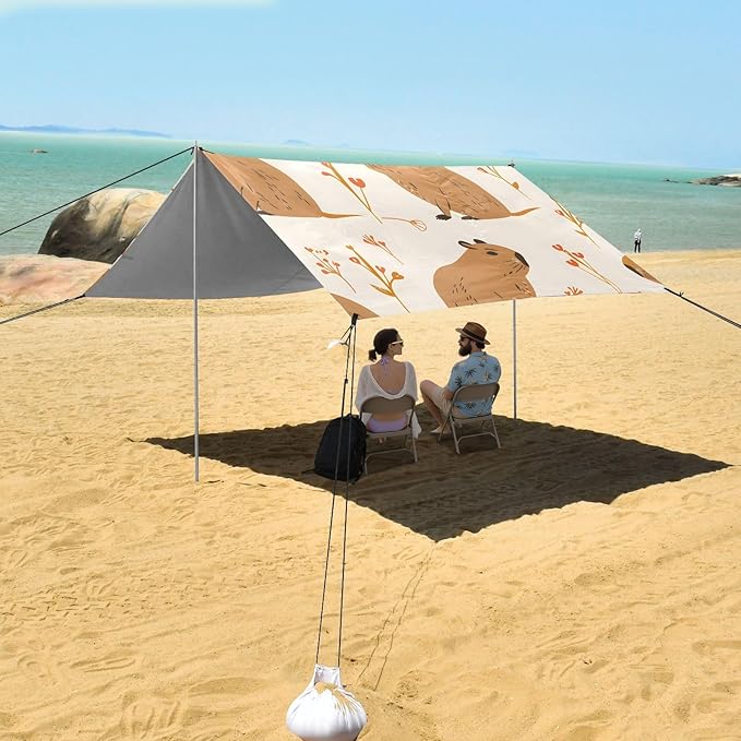 Capybara Seamless Camping Sun Shelter Beach Tent Portable Beach Sun Shade Outdoor Canopy for Camping Trips Fishing Picnic