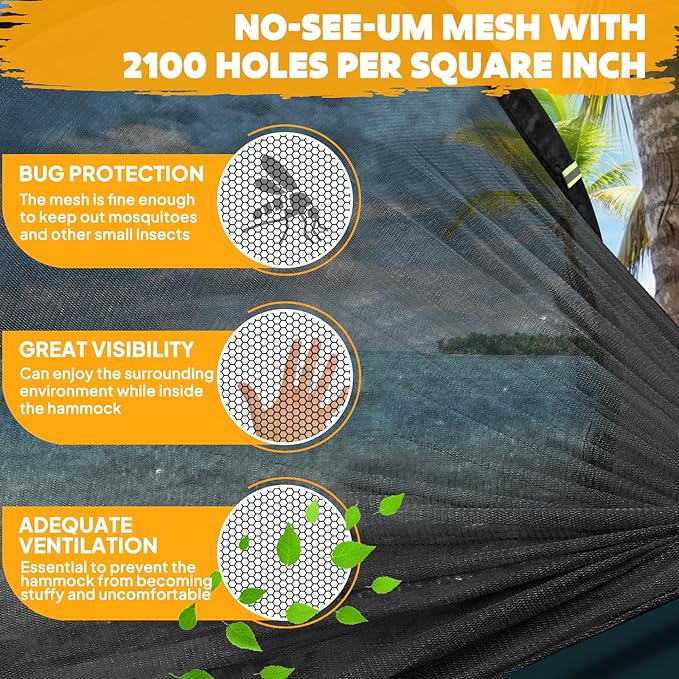 Chihee Ultra-Light Travel Camping Hammock Pop-up Net Hammock 660lbs Load CapacityBreathableQuick-Drying Parachute Nylon 2 Premium Carabiners2 Tree Slings Included for Outdoor Backpacking Hiking