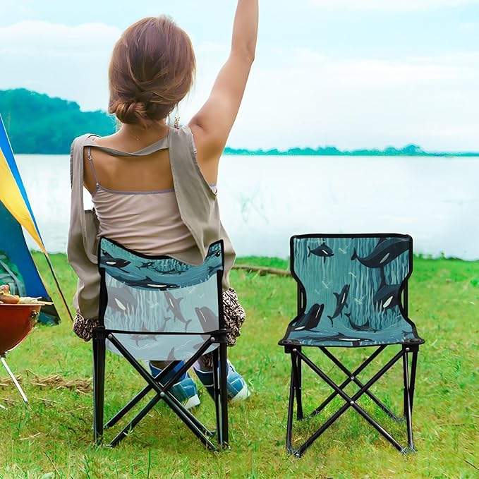 Whales in The Sea Portable Camping Chairs Folding Beach Chair Outdoor Lawn Lightweight Chair for Picnic Child