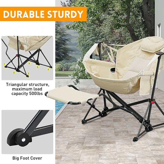 Hammock Camping Chair with Leg RestLightweight Portable Outdoor Chair for Camping and Hiking Supports 350lbsKhaki