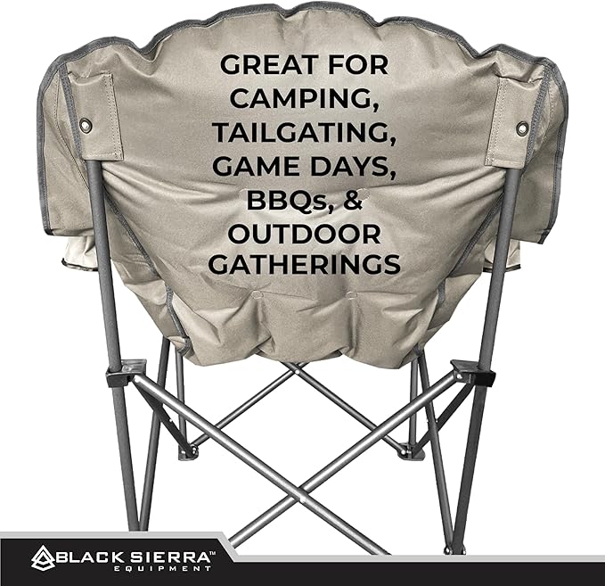 Black Sierra Oversized Camping Chair for Adults – 400 lb Heavy Duty Folding Chair with Cup Holders &amp Carry Bag