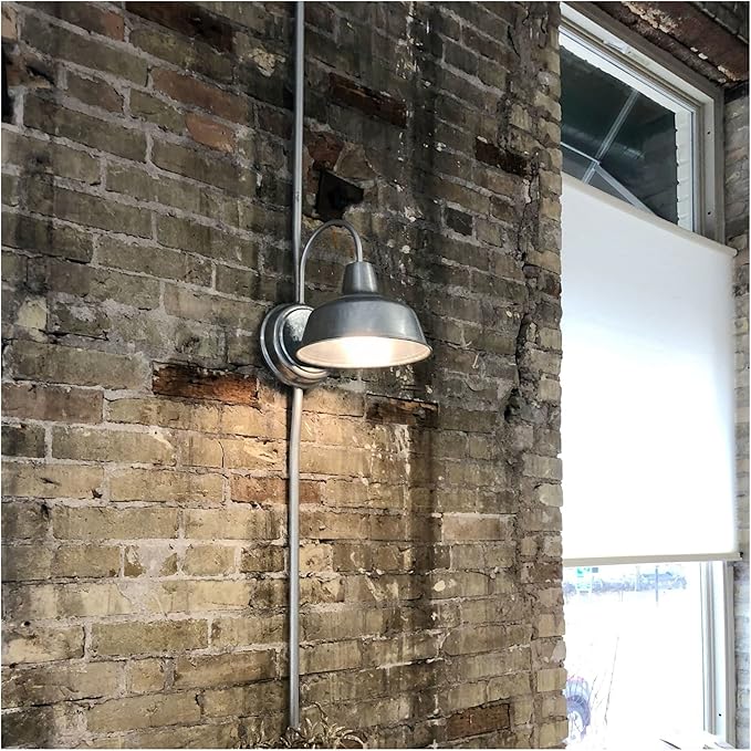 Design House Mason Farmhouse Gooseneck Barn Light Outdoor Exterior Porch or Patio Wall Light Fixture Galvanized Gray Paint 8 Inch Diameter 1-Pack 520965