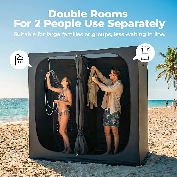 EighteenTek® Shower Tent Camping 2-Room Portable Changing Room Outdoor Shower Enclosure Pop Up Privacy Tent Shelter with Floor &amp Doors Waterproof &amp Lightweight Camping Toilet Bathroom