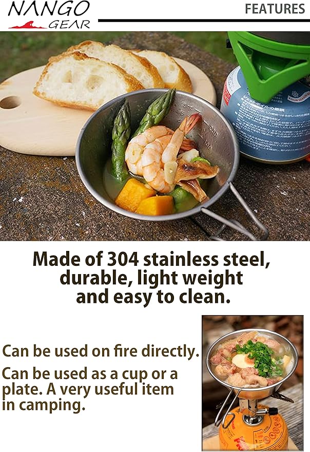 NANGOGEAR NANGOGEARNANGOGEAR Camping Sierra Cup 310ml 4pcs Set Food Grade Stainless Steel Dishwasher Safe (21112)