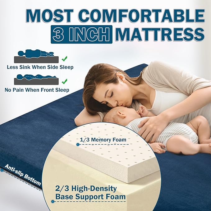 Betterhood Memory Foam Camping Mattress | Potable Backpacking Sleeping Pad W/Waterproof Cover &amp Carry Bag | Roll Up Cot Mattress for Floor TravelCamping | Kids Single or Twin