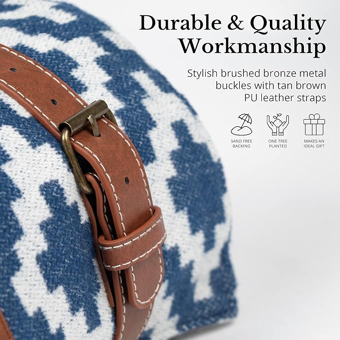 Komorebi Extra Large Picnic Blanket - 78” x 59” - Waterproof Outdoor Blanket Foldable &amp Portable Sandproof Beach Blanket - Blue Travel Mat with Soft Cotton &amp Carry Handle
