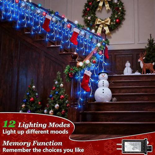 1620 LED 164ft Outdoor Christmas Lights 12 Modes Dimmable Curtain String Lights with 360 Drops Waterproof Twinkle Fairy Lights with Timer for Bedroom Window Holiday Wedding Xmas Decor Blue