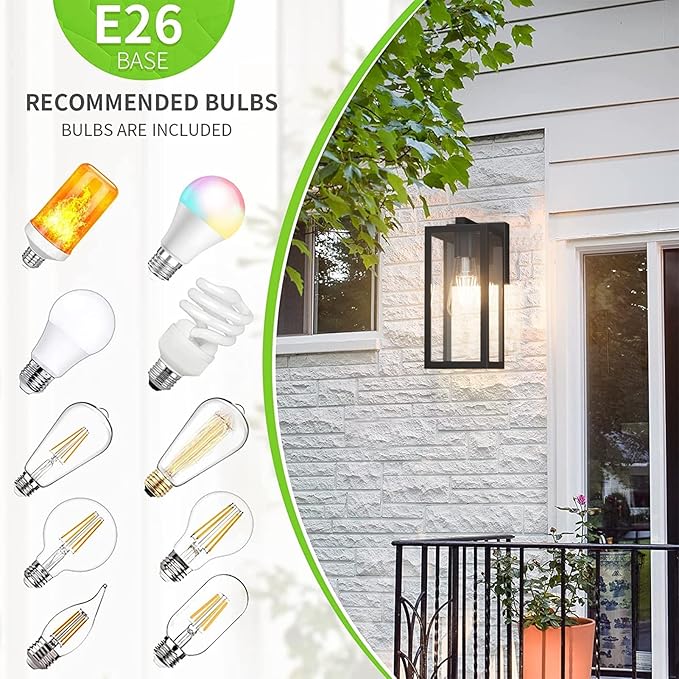 Aipsun Outdoor Wall Lantern 2 Packs with Dusk to Dawn Sensor Matte Black Sensor Exterior Light FixturesExterior Wall Sconce with Clear Glass Shade(2700K E26 Bulbs Include)