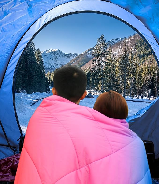 Outdoor Puffy Camping Blanket Lightweight Down Alternative Puffy Waterproof Stadium Blanket with Portable Bag Lightweight Camping Blanket for 2 People Cold Weather Sports Travel Car 79*54 inch