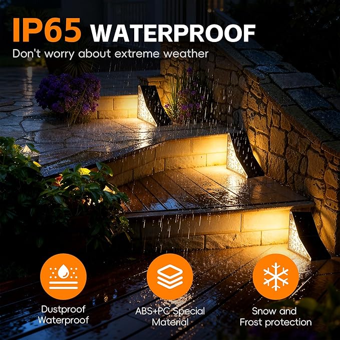 Solar Stair Lights Outdoor Waterproof IP65 Solar Outdoor Lighting 1200mAh19 LEDOutdoor Step Lightsfor Garden Stairs Decks Front Steps Porch and Terrace3000k Decorative Art(6Pack)