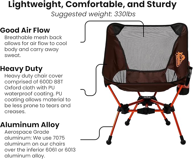 Portable Camping Chair with 3 Towels | Compact Foldable &amp Sturdy - Lightweight Backpacking Chair for Camping Hiking Beach Tailgates and More | 330 Lbs Capacity