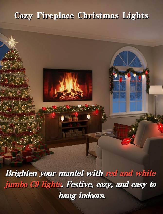 16FT Outdoor Christmas DecorationsJumbo Red and White Giant Christmas Lights Outdoor with 10 LED Clear Red and White Bulbs for Tree Holiday Home Roof Yard Garden Decorations