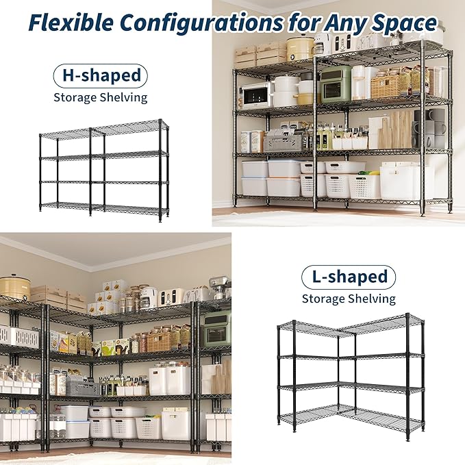 4-Tier Metal Wire Storage Rack for Food Service - Adjustable Industrial Shelving 1060 lbs Capacity Commercial Kitchen Pantry Garage 71 W x 15.7 D x 59.5 H - 4 Floors Width 40