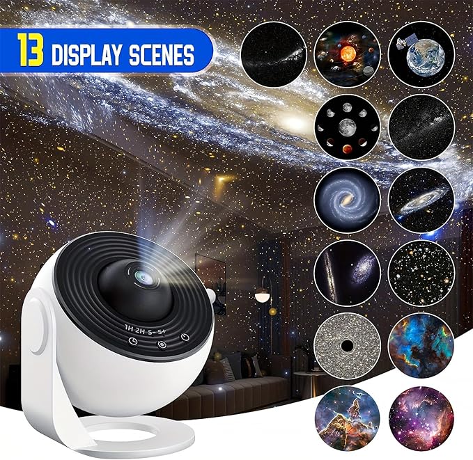 Galaxy Projector Pro 13-in-1 Planetarium Projector - Northern Lights Moon &amp Solar System 360° Rotating with Auto-Off Timer &amp Speed Control Ceiling Night Light for Astronomy Lovers Bedroom
