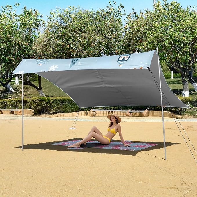 Bolaz Beach Canopy Tent Sun Shade9'×10.5' Large Family Beach Shade UPF50+- Outdoor Shade for Camping Trips FishingPenguin Pattern