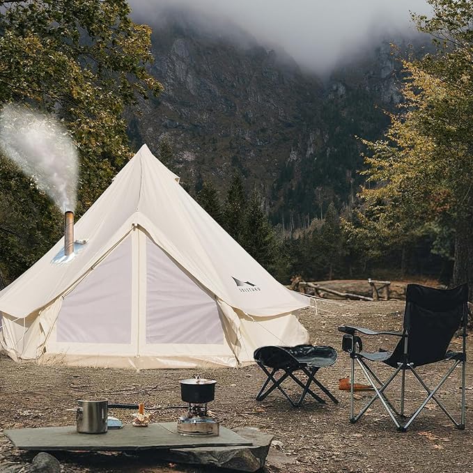SOLSTUKUCanvas Tent Bell Yurt 4 Seasons for Camping with Stove Jack Breathable Holds up to 6 People Family Camping Outdoor Hunting Party