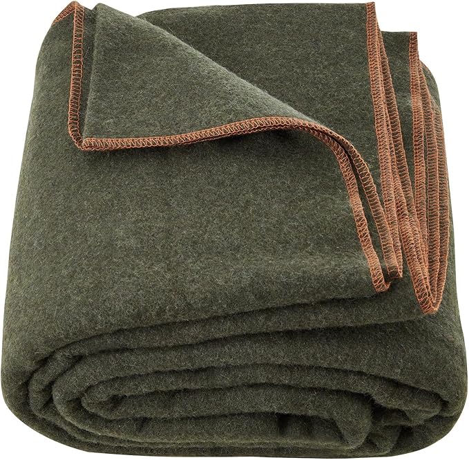 VEVOR Wool Camping Blanket Large Warm Stadium Blanket Flame Retardant Great for Outdoors Picnics Hiking Sports Events Travel Car &amp Bushcraft Survival Kits 64 x 88 Army Green Wool Blank