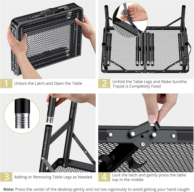 Anbte 2ft Folding Grill Table Max 29.5 3 Adjustable Height Lightweight Camping Table with Heat-Resistant Mesh Tabletop Portable Handle Waterproof for Cooking BBQ Outdoor 22.8 X 16 Black