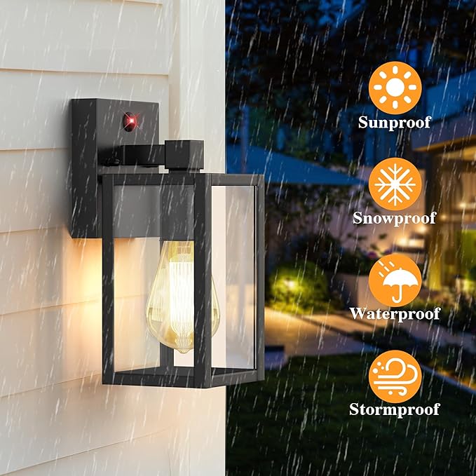Motion Sensor Outdoor Wall Lights Dusk to Dawn Outdoor Porch Lights For House 2 Pack Exterior Lighting Fixtures with E26 Sockets Black Wall Mounted Waterproof Outside Lanterns For Garage Entryway